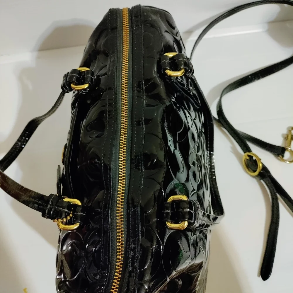Coach Black Optic C Embossed Patent Leather Large Shoulder Crossbody Bag